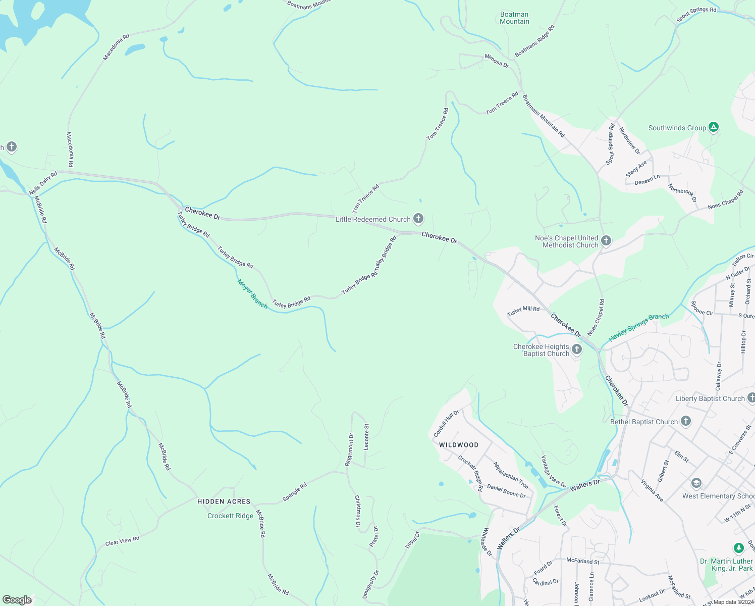 map of restaurants, bars, coffee shops, grocery stores, and more near 3015 Turley Bridge Road in Morristown