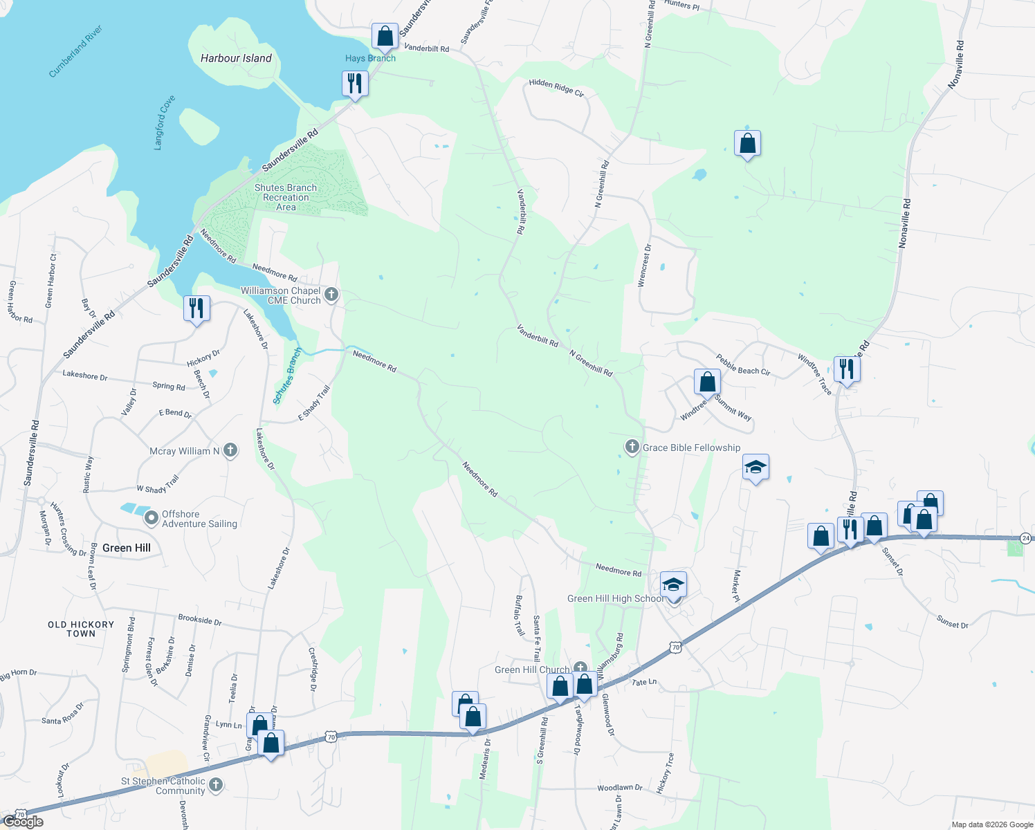 map of restaurants, bars, coffee shops, grocery stores, and more near 810 Saddle Ridge Drive in Mt. Juliet