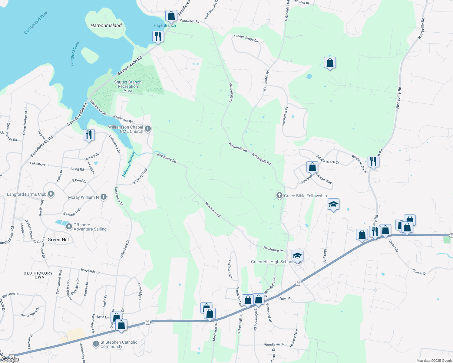 map of restaurants, bars, coffee shops, grocery stores, and more near 810 Saddle Ridge Drive in Mt. Juliet