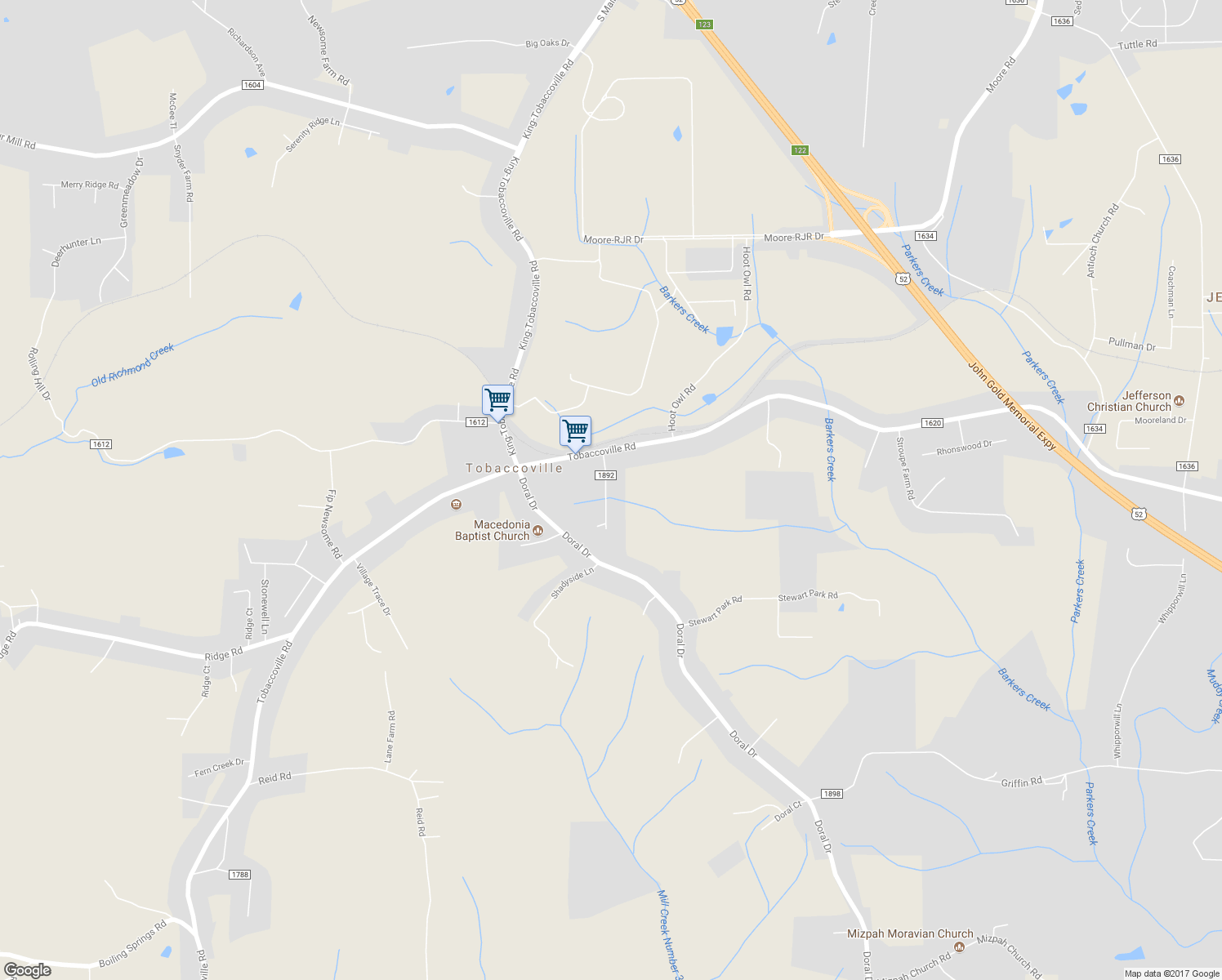 map of restaurants, bars, coffee shops, grocery stores, and more near 8049 Loretta Lane in Tobaccoville