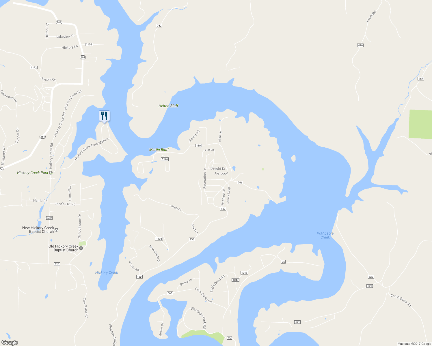 map of restaurants, bars, coffee shops, grocery stores, and more near County Road 1151 in Benton County