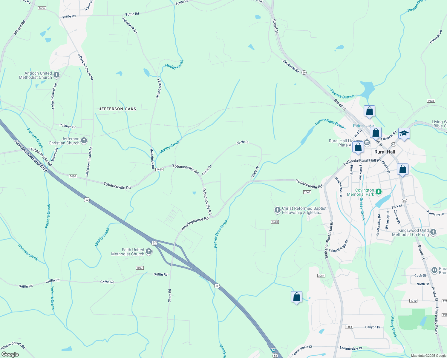 map of restaurants, bars, coffee shops, grocery stores, and more near 1339 Westingwoods Drive in Rural Hall