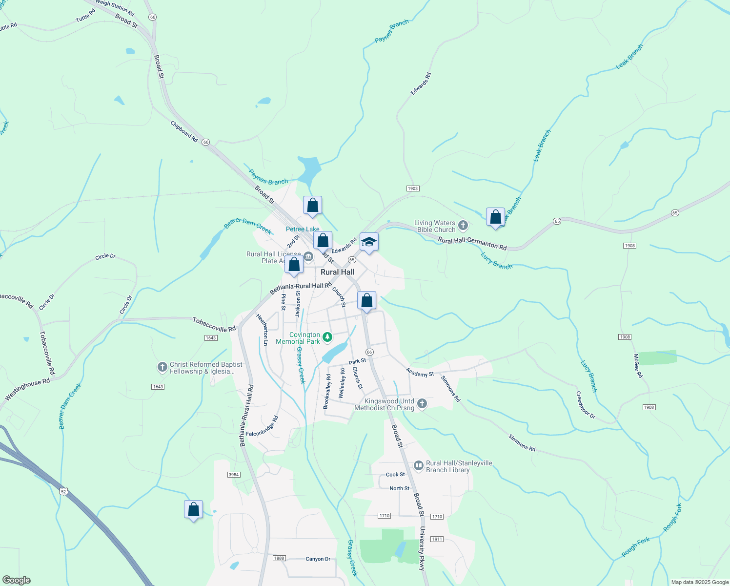 map of restaurants, bars, coffee shops, grocery stores, and more near 7945 Broad Street in Rural Hall