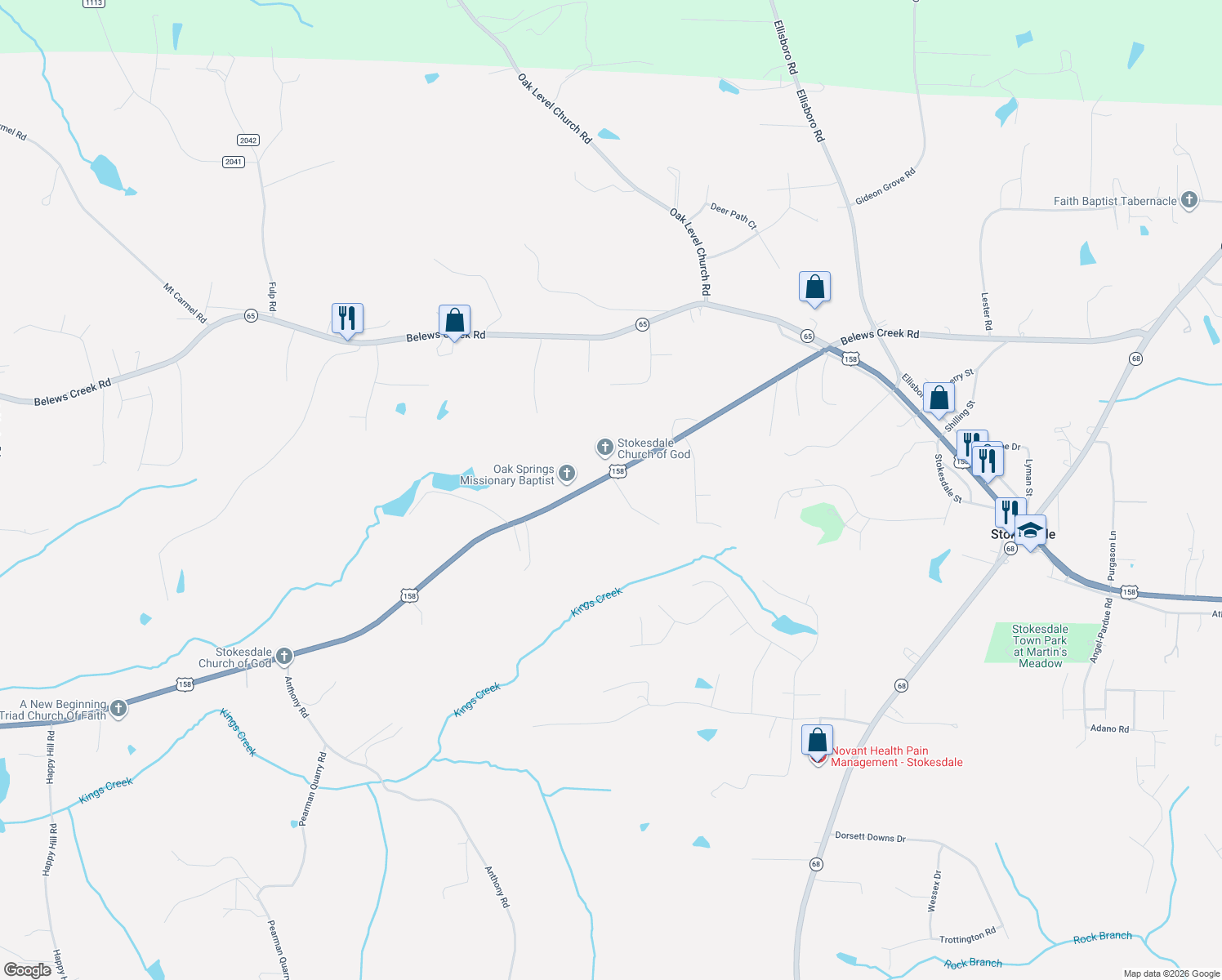 map of restaurants, bars, coffee shops, grocery stores, and more near 8307 Branson Road in Stokesdale