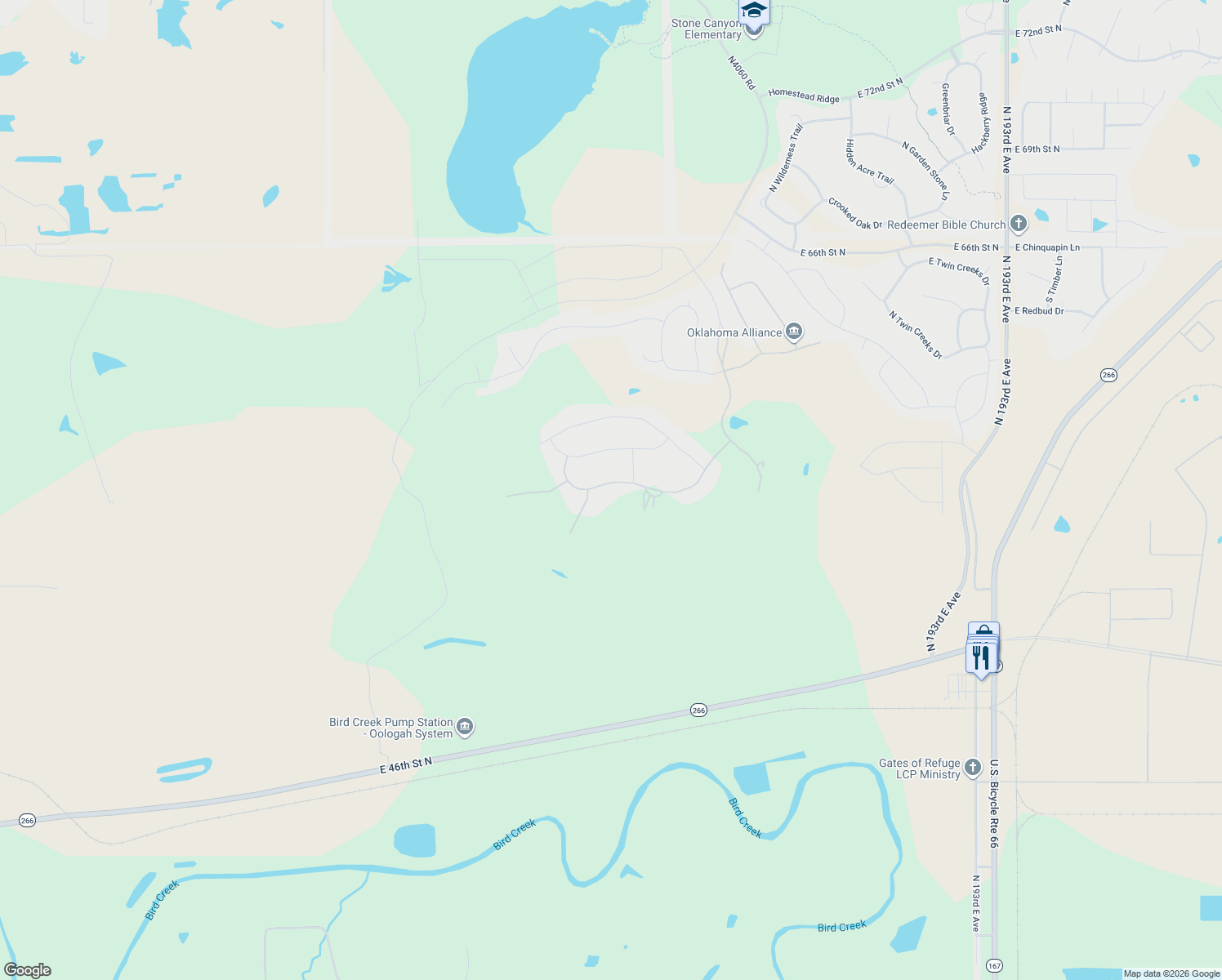 map of restaurants, bars, coffee shops, grocery stores, and more near 17730 Anthem Ridge Road in Owasso