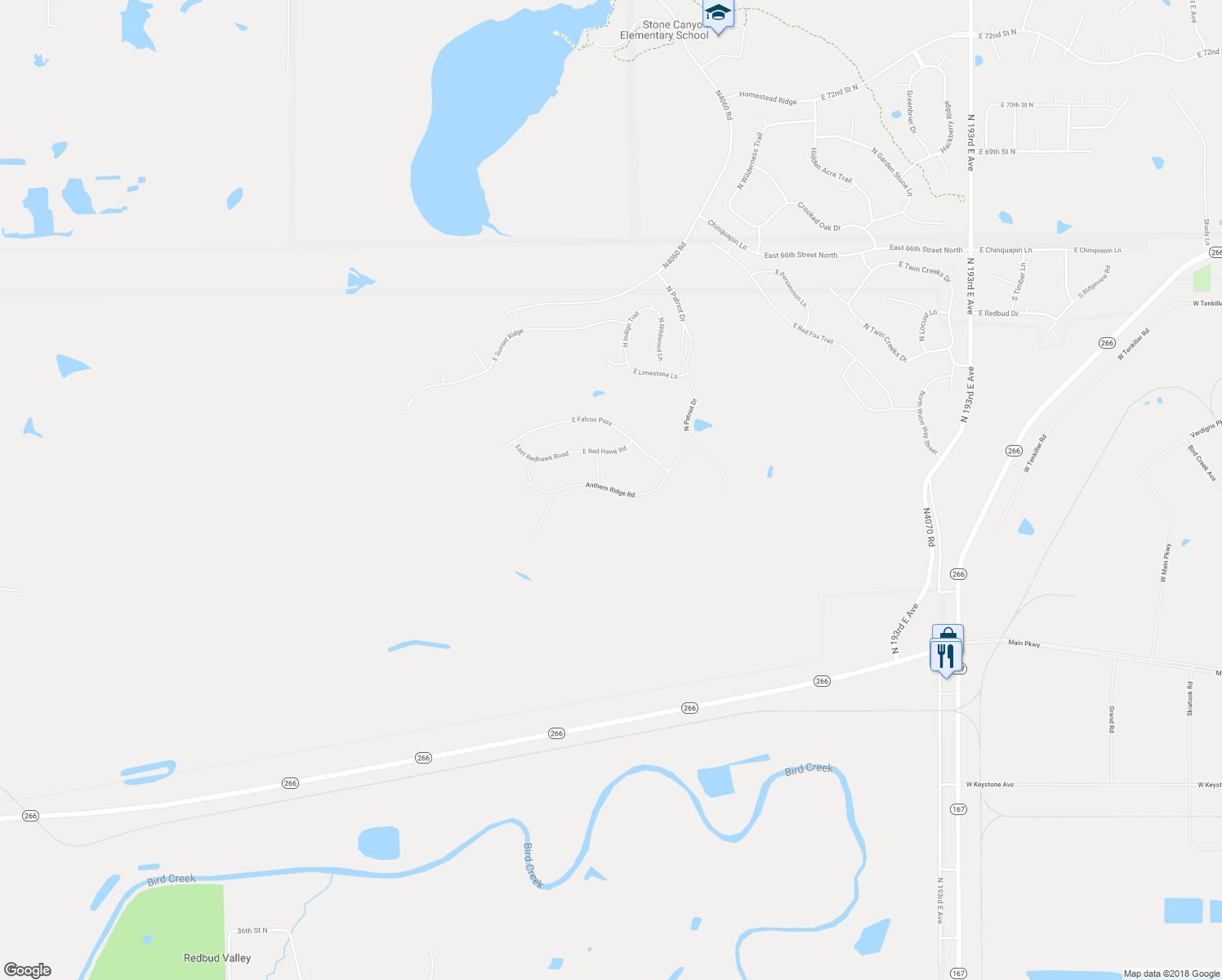 map of restaurants, bars, coffee shops, grocery stores, and more near Anthem Ridge Road in Owasso