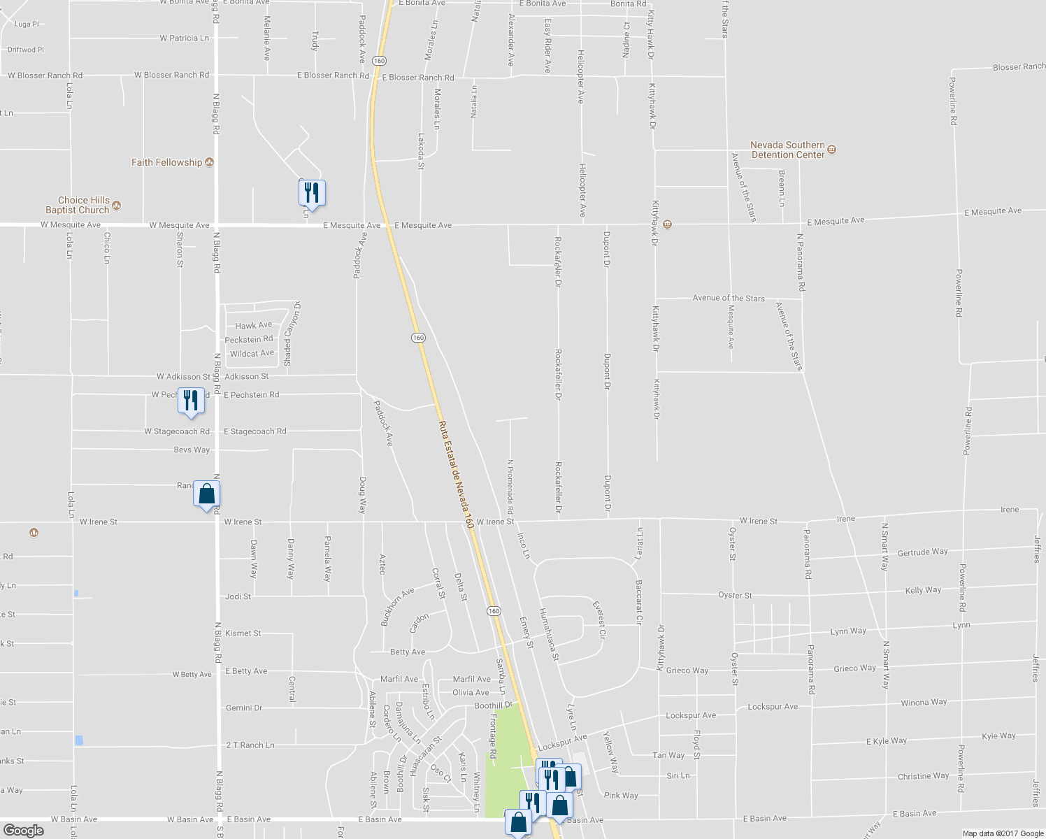 map of restaurants, bars, coffee shops, grocery stores, and more near 1351 North Promenade Road in Pahrump