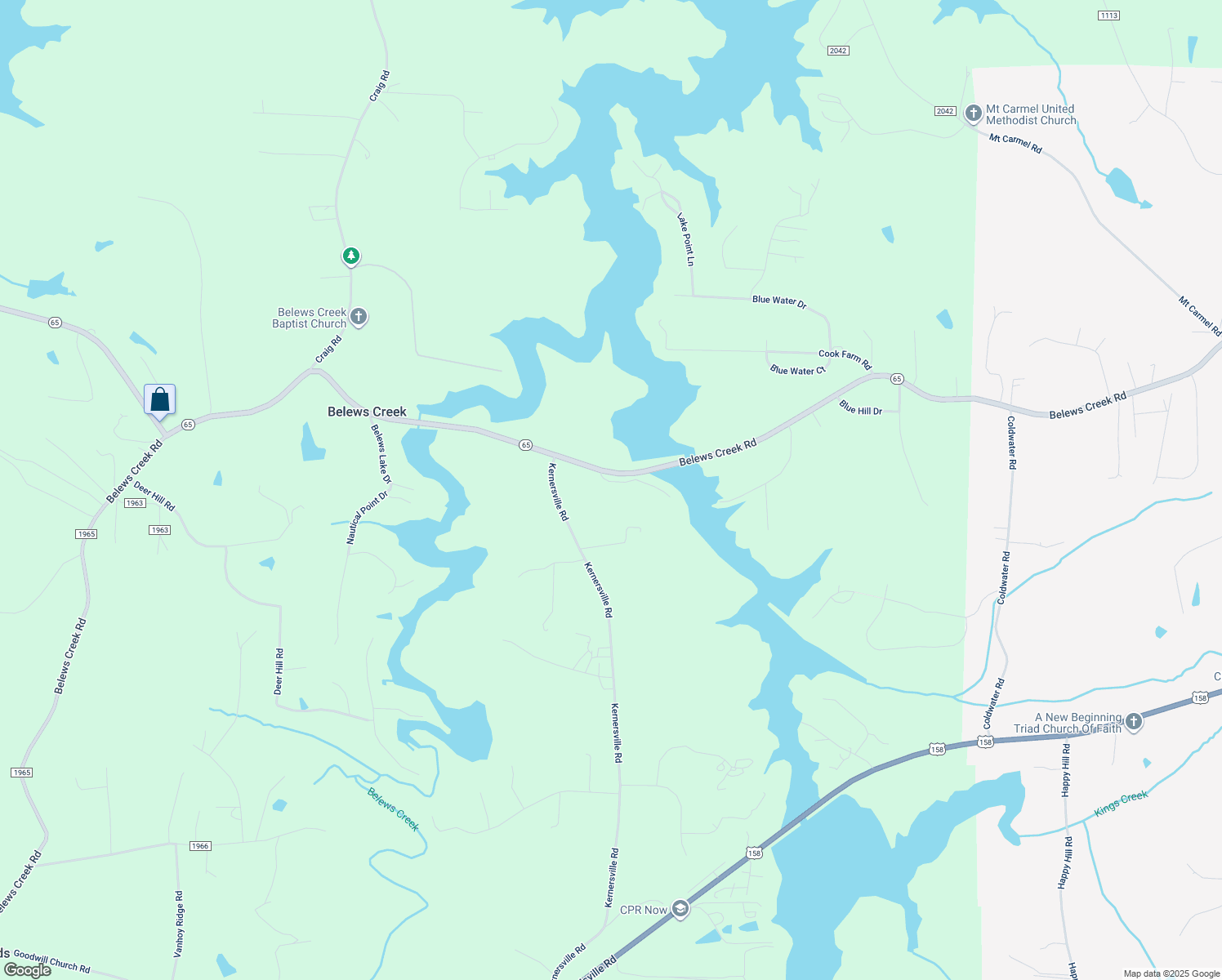 map of restaurants, bars, coffee shops, grocery stores, and more near 7466 Belews Ridge Lane in Belews Creek