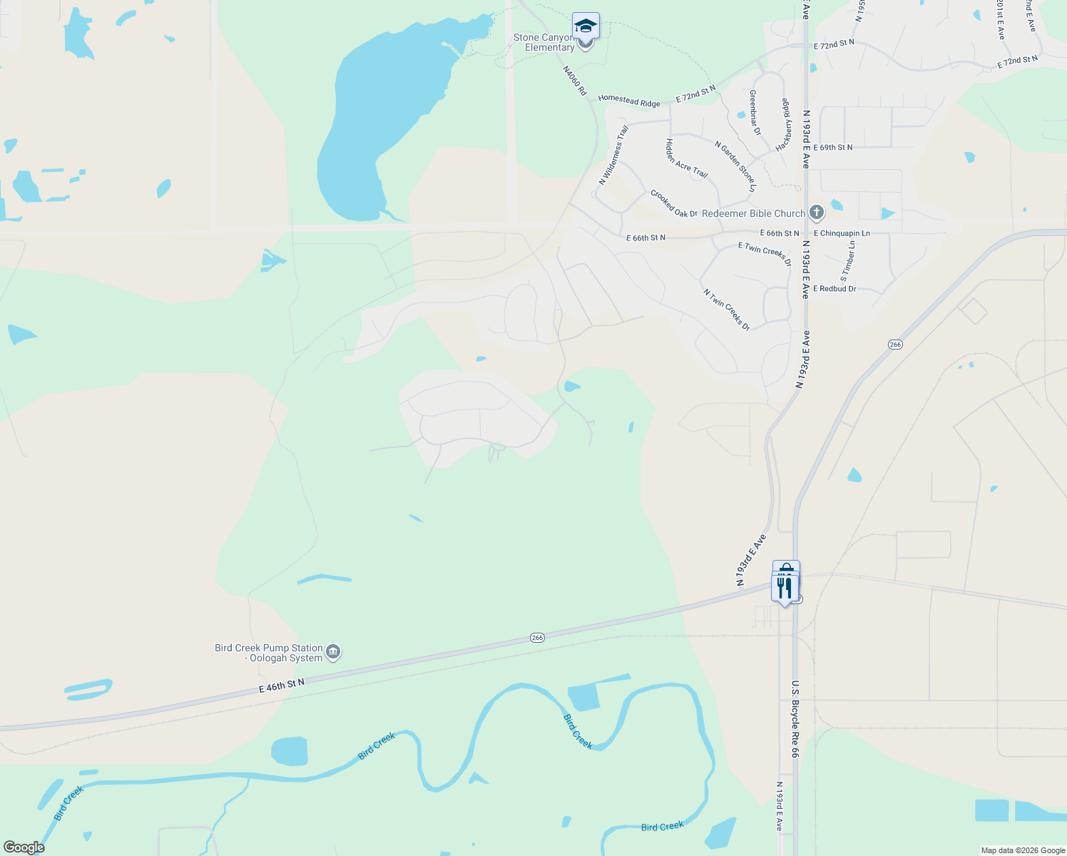 map of restaurants, bars, coffee shops, grocery stores, and more near 18203 Anthem Ridge Road in Owasso