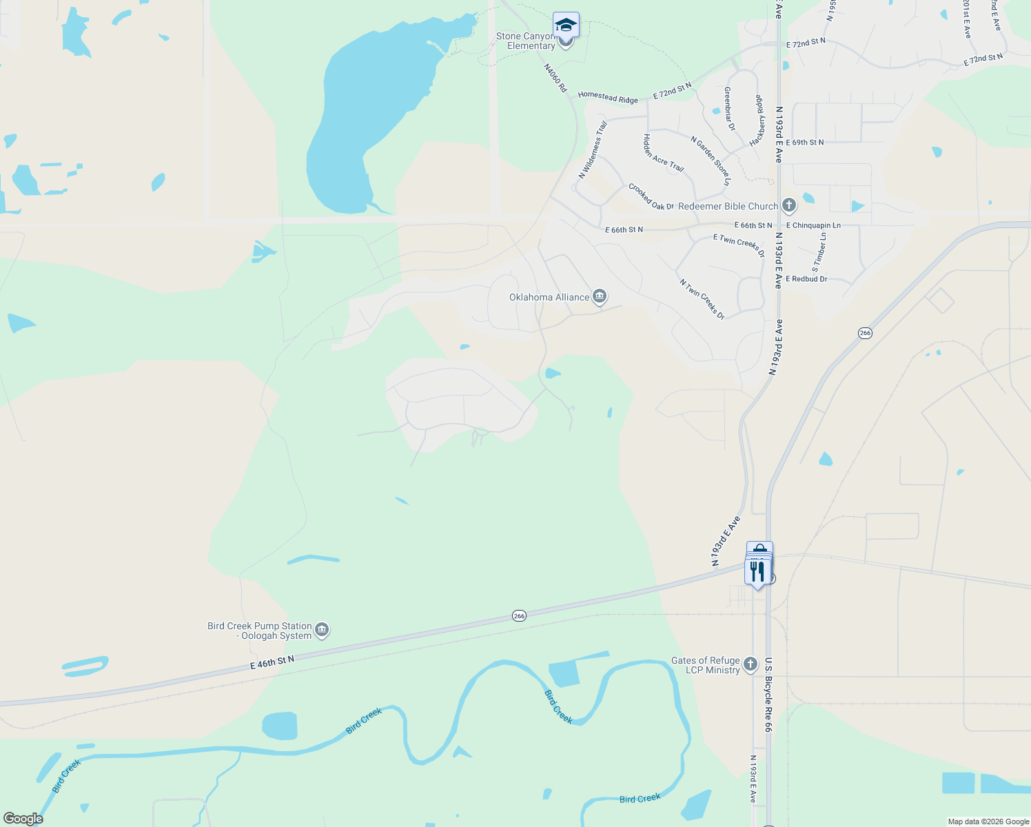 map of restaurants, bars, coffee shops, grocery stores, and more near 18203 Anthem Ridge Road in Owasso