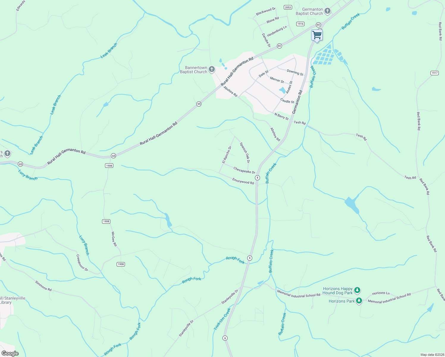 map of restaurants, bars, coffee shops, grocery stores, and more near 2001 Emorywood Road in Rural Hall