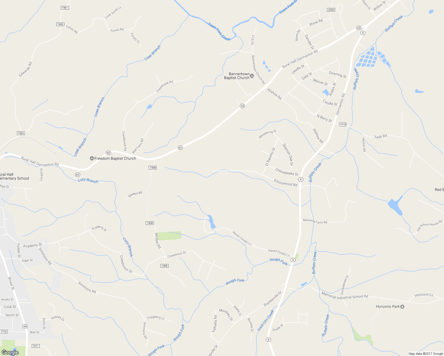 map of restaurants, bars, coffee shops, grocery stores, and more near 1910 Emorywood Road in Rural Hall