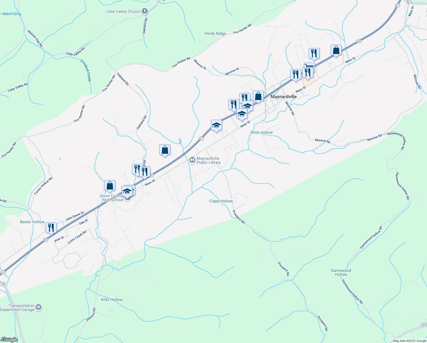 map of restaurants, bars, coffee shops, grocery stores, and more near 137 Bowman Ln in Maynardville