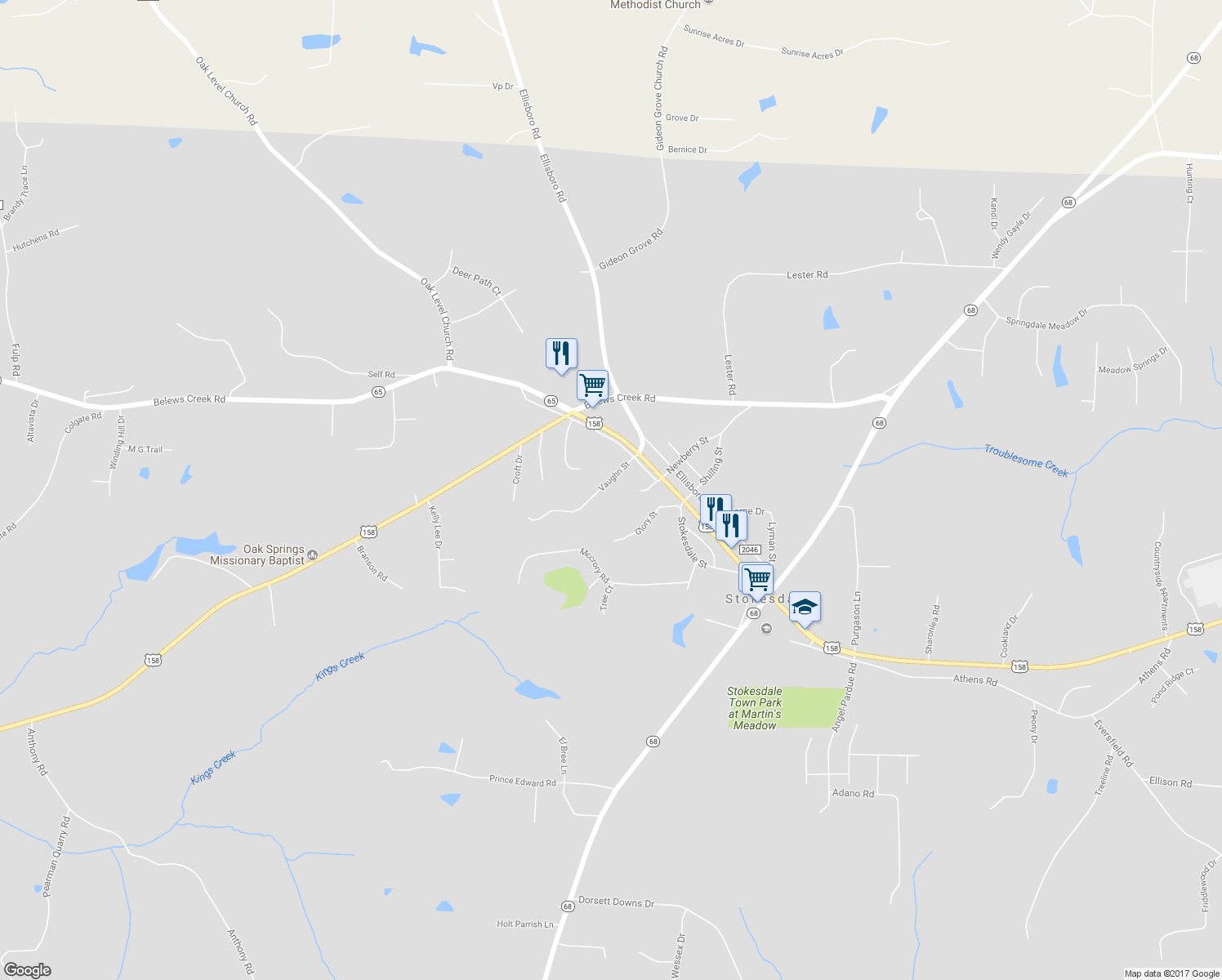 map of restaurants, bars, coffee shops, grocery stores, and more near 8513 Vaughn Street in Stokesdale