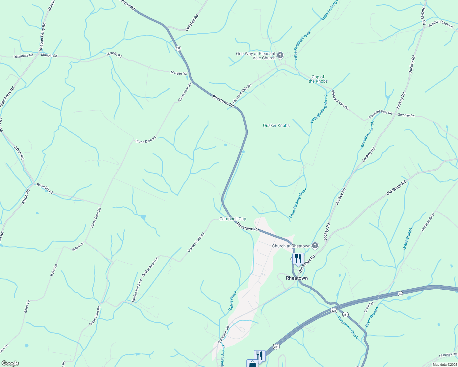 map of restaurants, bars, coffee shops, grocery stores, and more near Highway 351 in Chuckey