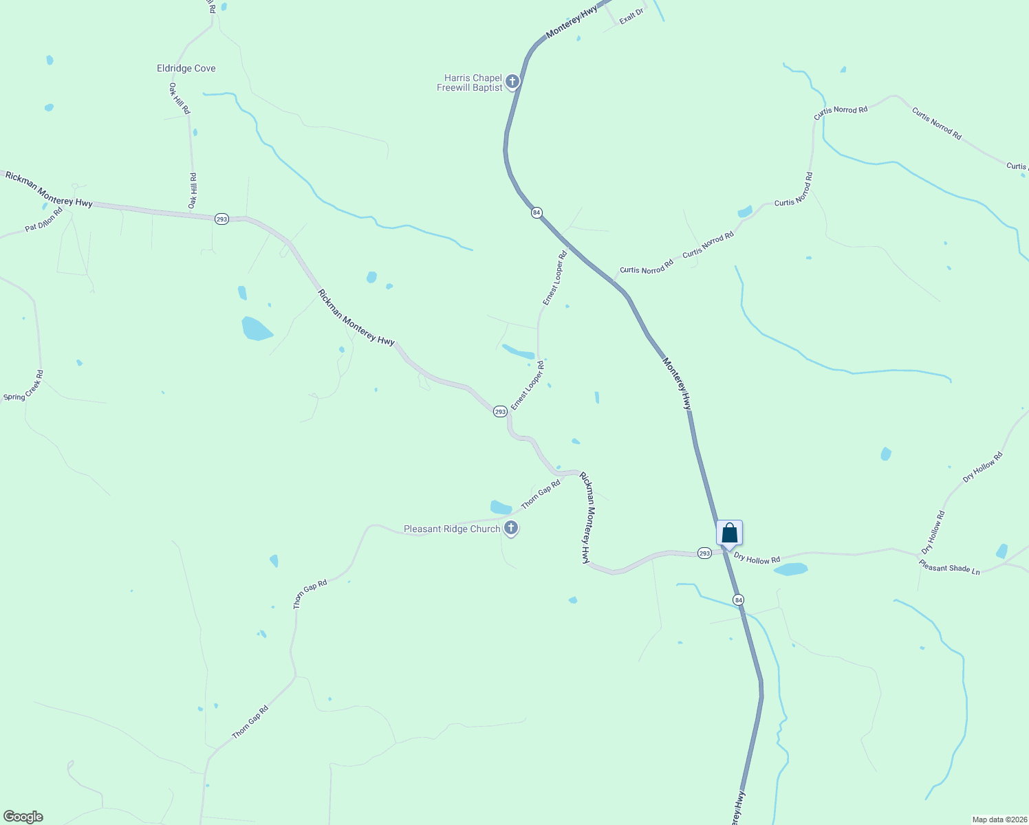 map of restaurants, bars, coffee shops, grocery stores, and more near 1801 Rickman Monterey Highway in Rickman