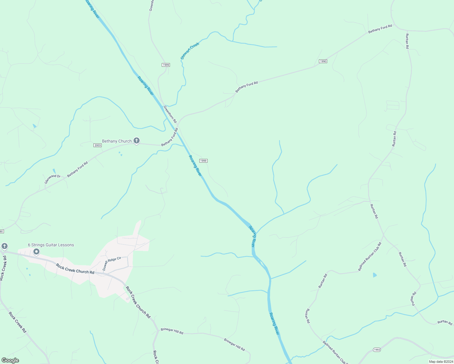 map of restaurants, bars, coffee shops, grocery stores, and more near 497 Rivercliff Road in Roaring River