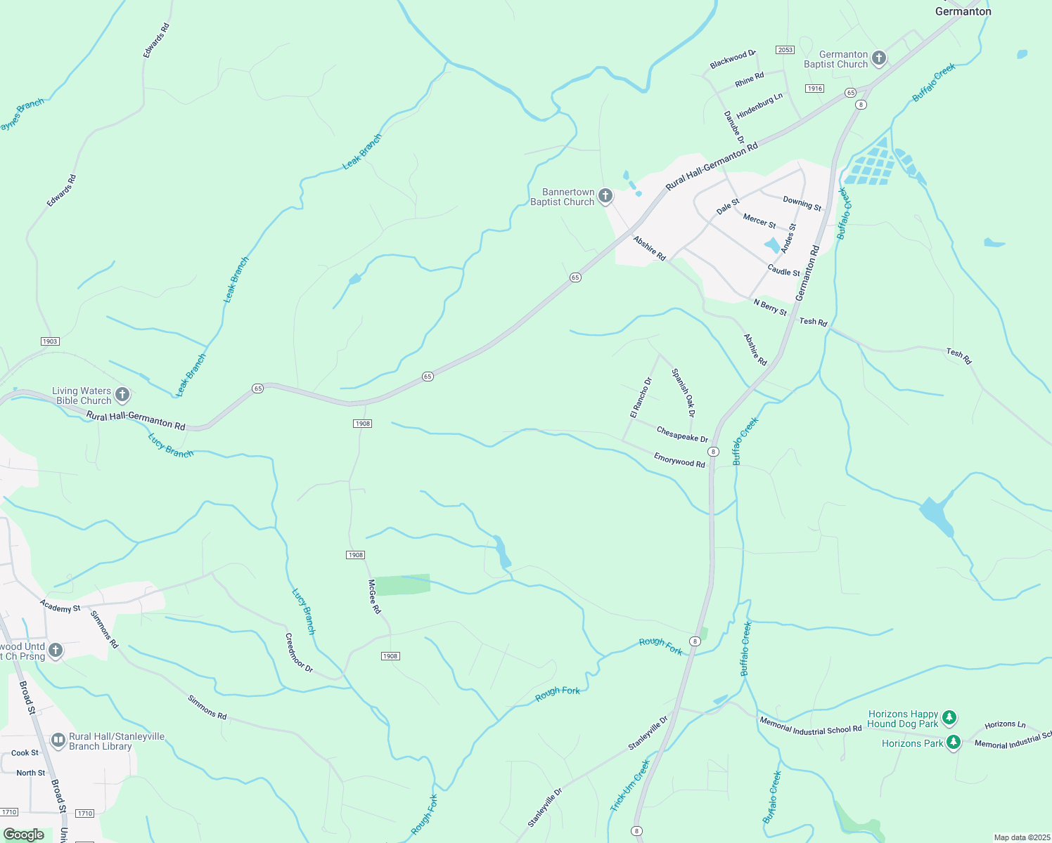 map of restaurants, bars, coffee shops, grocery stores, and more near 1910 Emorywood Road in Rural Hall