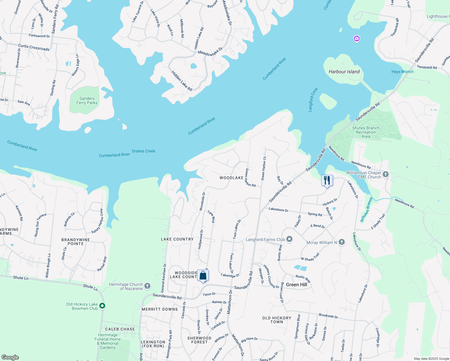 map of restaurants, bars, coffee shops, grocery stores, and more near 4803 Quail Hollow Drive in Green Hill