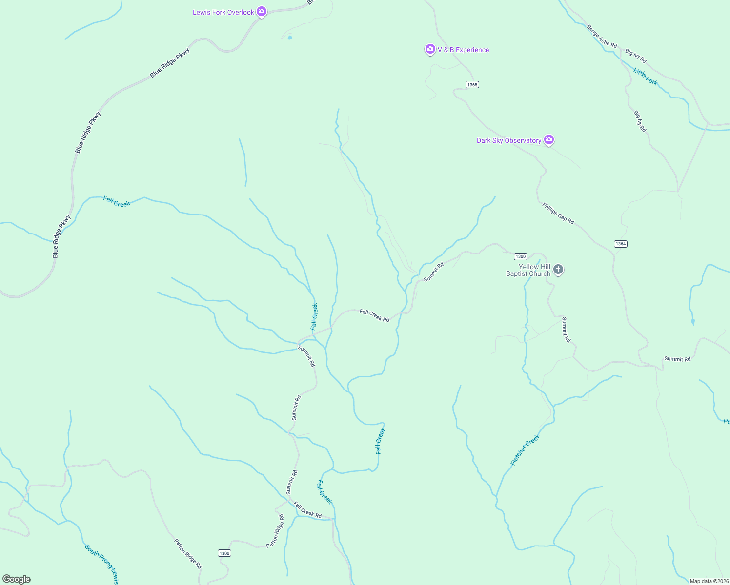 map of restaurants, bars, coffee shops, grocery stores, and more near Fall Creek Road in Purlear