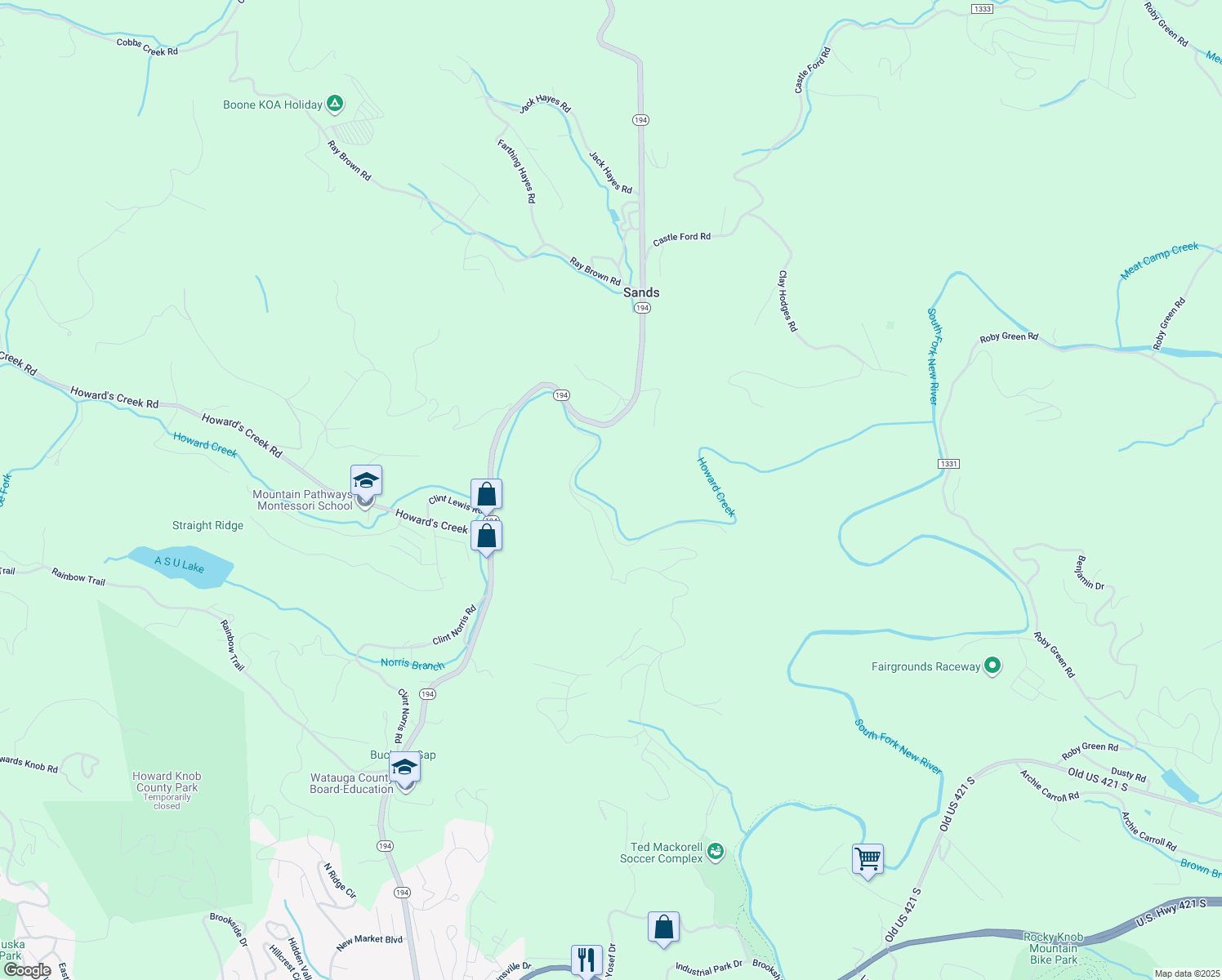 map of restaurants, bars, coffee shops, grocery stores, and more near 173 Grouse Covert Road in Boone