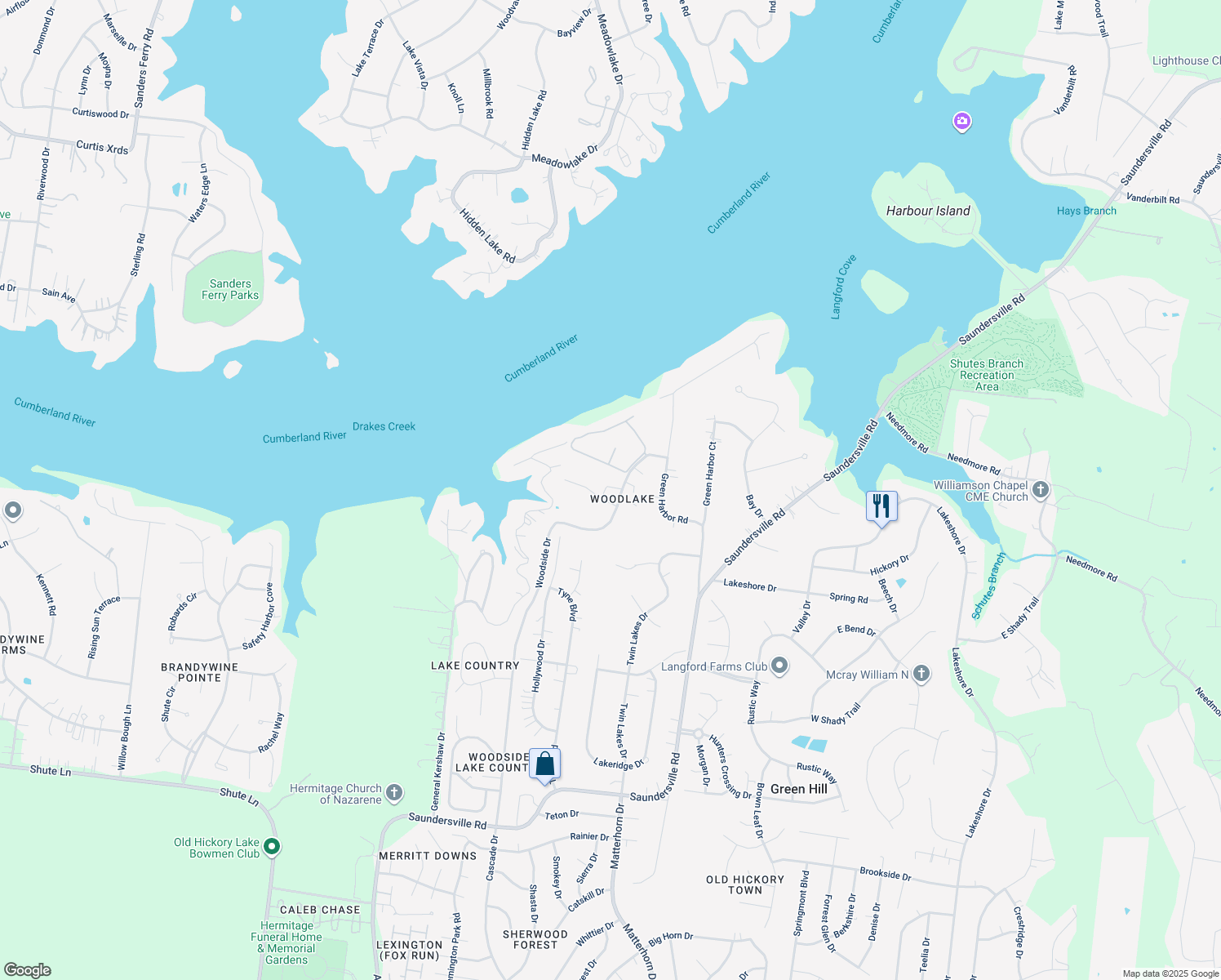 map of restaurants, bars, coffee shops, grocery stores, and more near 4828 Club Drive in Green Hill