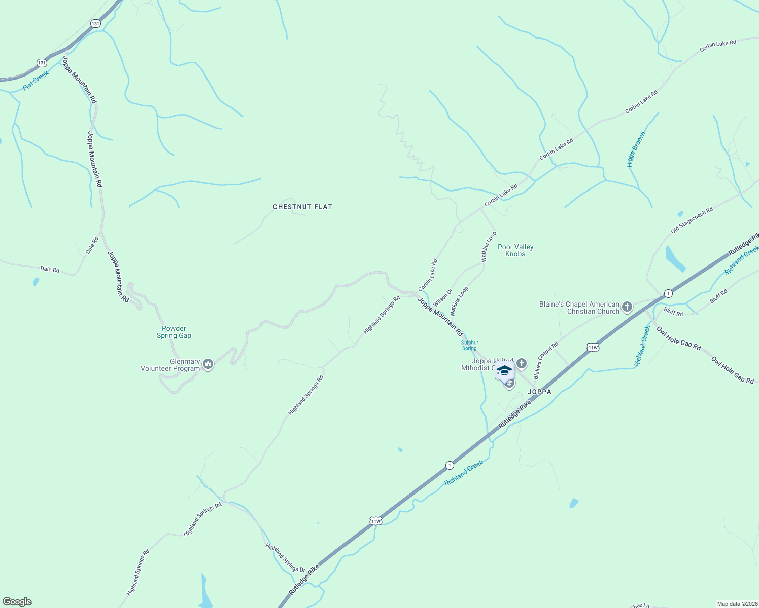 map of restaurants, bars, coffee shops, grocery stores, and more near 242 Highland Springs Road in Rutledge