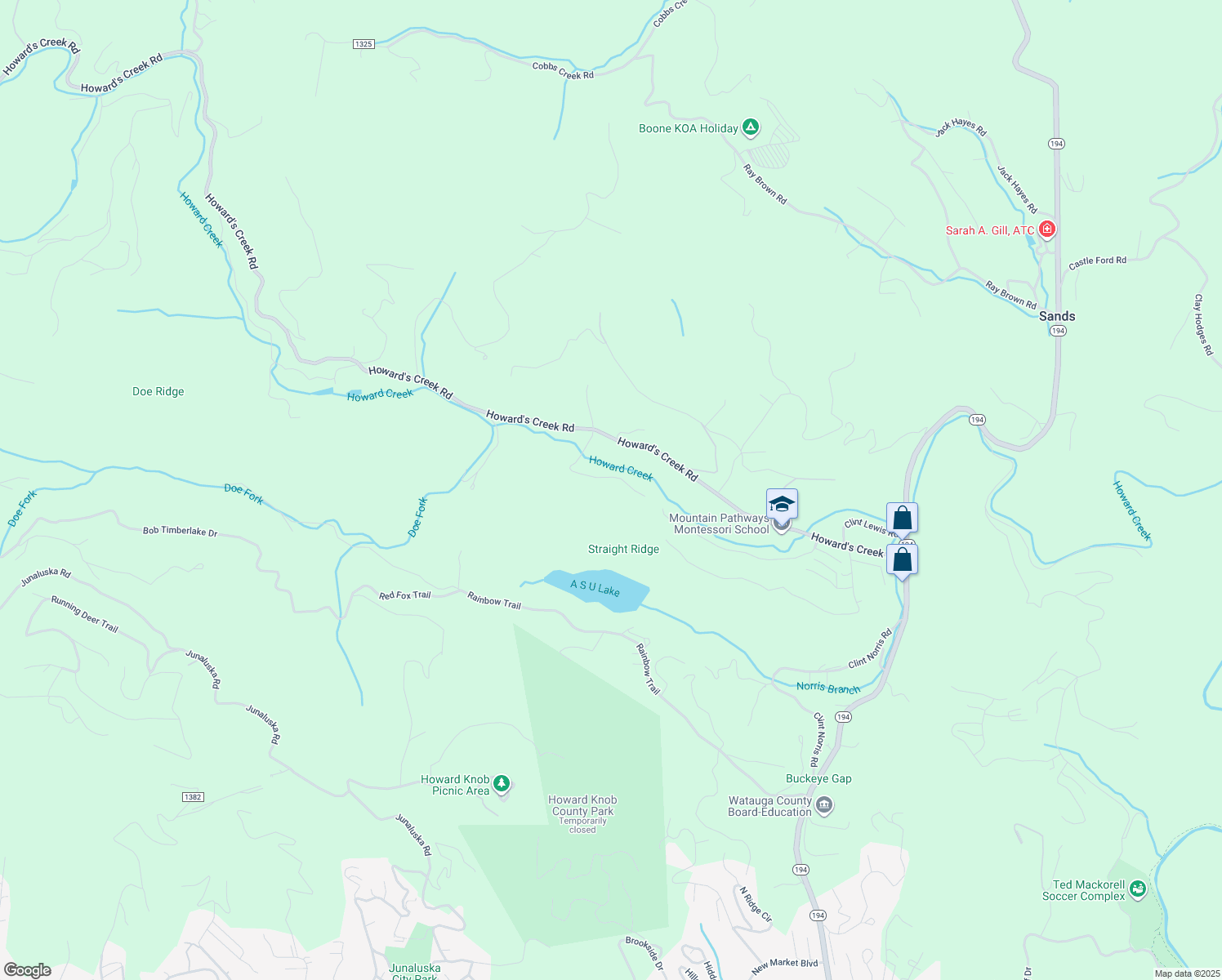map of restaurants, bars, coffee shops, grocery stores, and more near 320 Moss Hill Road in Boone