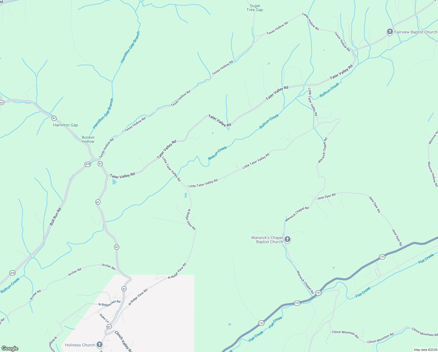 map of restaurants, bars, coffee shops, grocery stores, and more near 262 Little Tater Valley Road in Luttrell