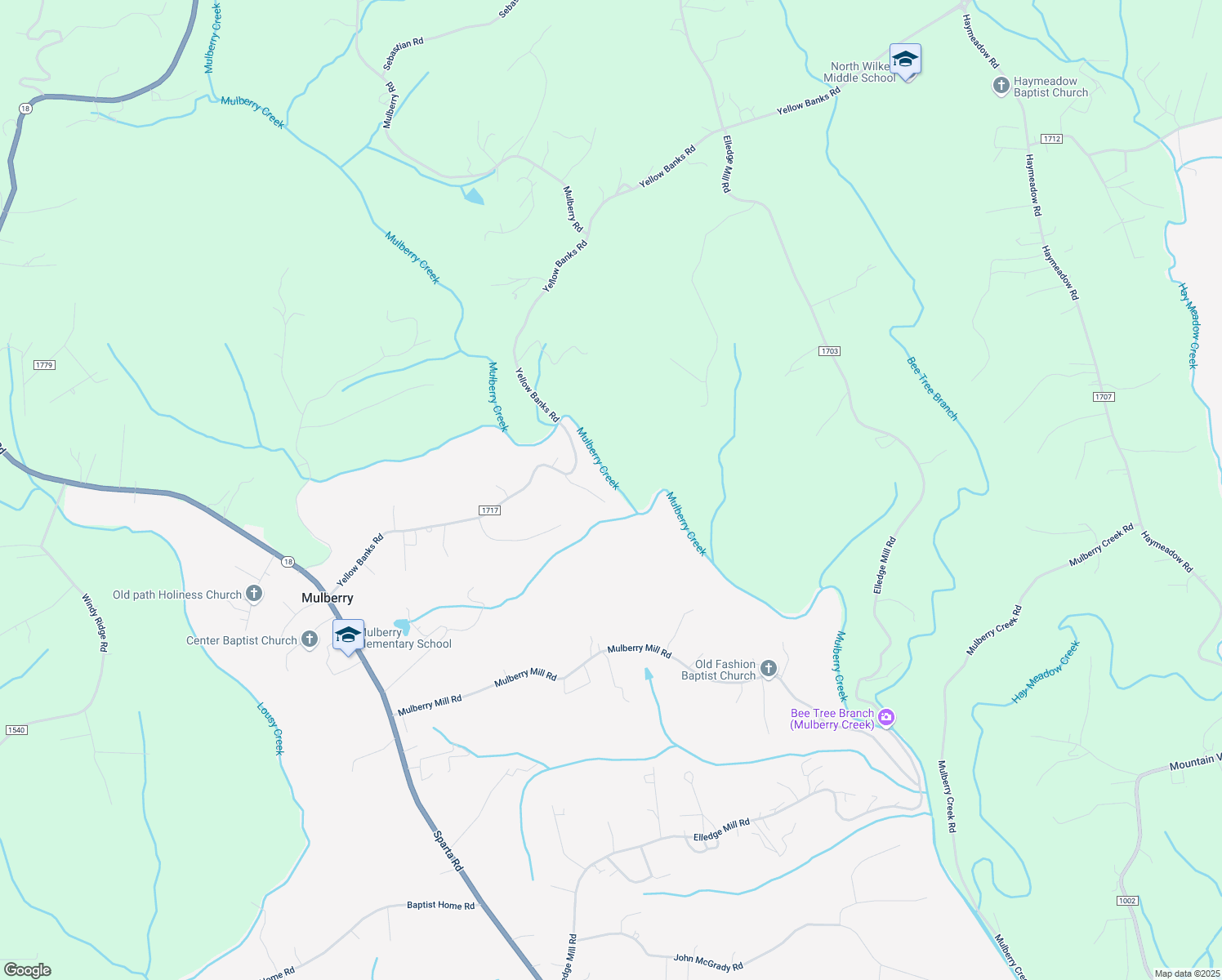 map of restaurants, bars, coffee shops, grocery stores, and more near 243 Mill Ridge Road in North Wilkesboro