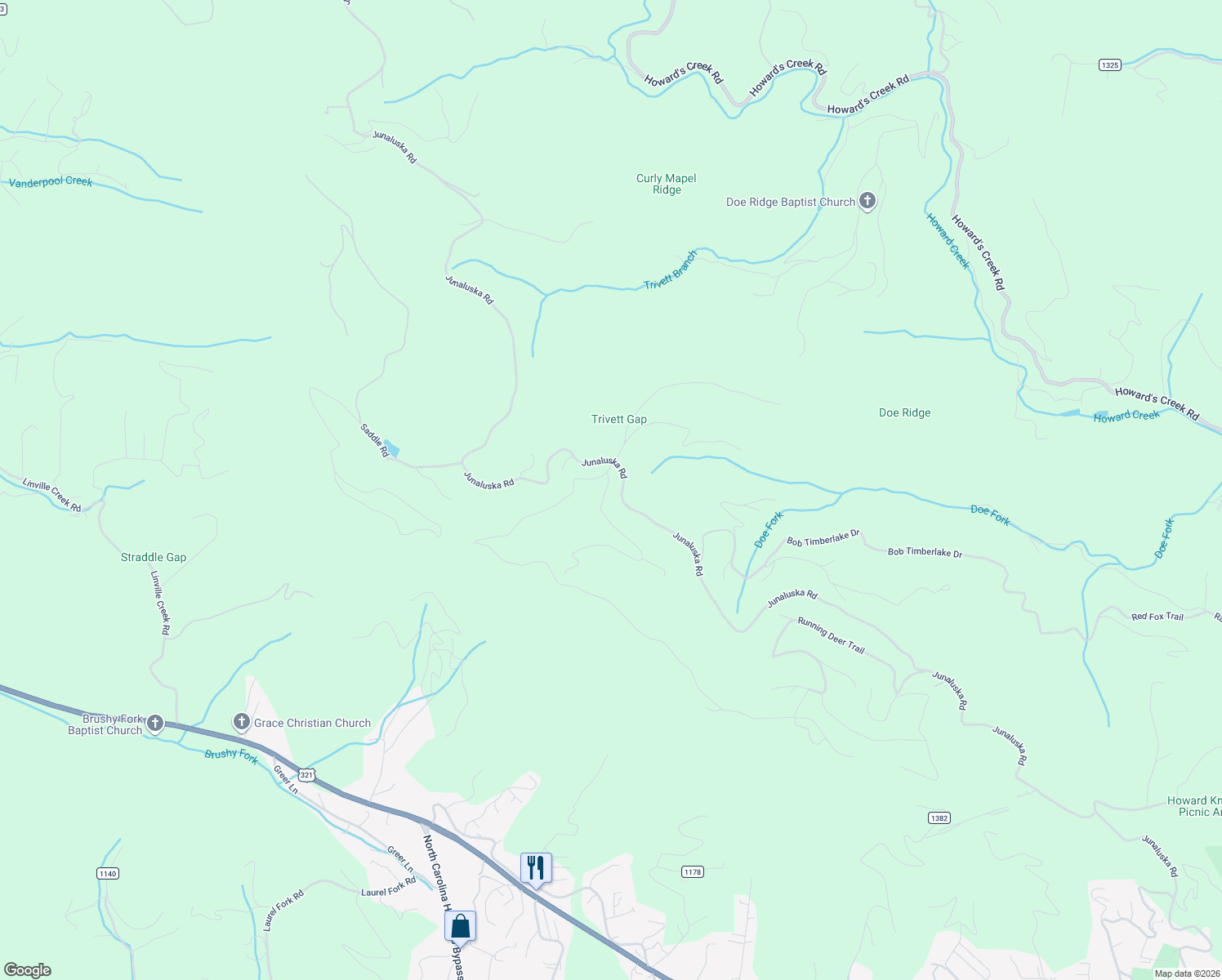 map of restaurants, bars, coffee shops, grocery stores, and more near 175 Boone Ridge Lane in Boone