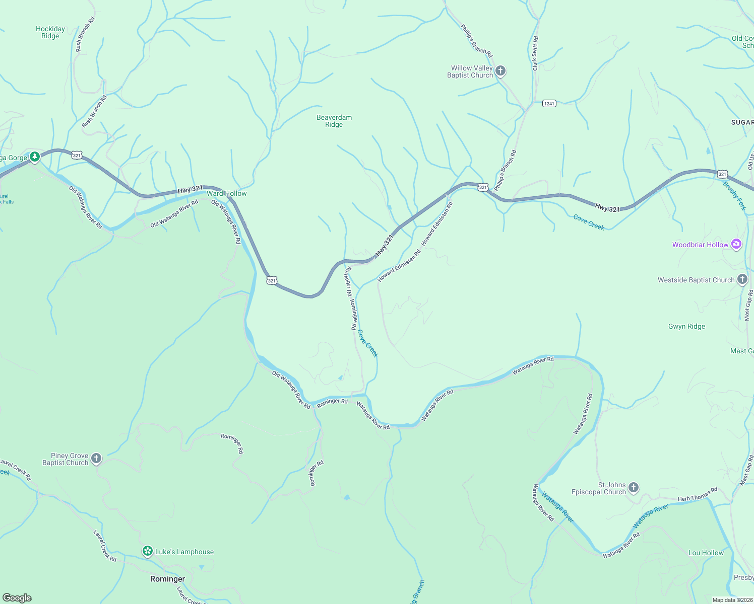 map of restaurants, bars, coffee shops, grocery stores, and more near 725-851 Howard Edmisten Road in Sugar Grove