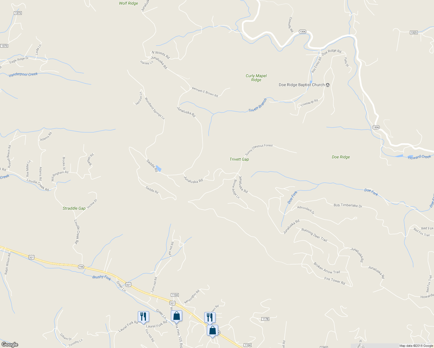 map of restaurants, bars, coffee shops, grocery stores, and more near 138 Sequoia Lane in Boone
