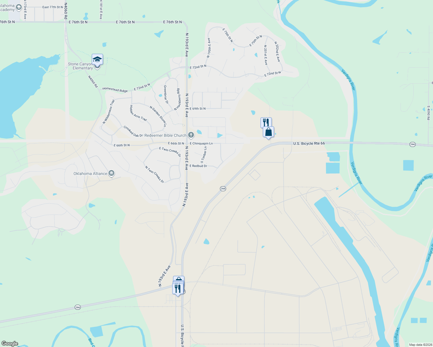 map of restaurants, bars, coffee shops, grocery stores, and more near 6361 South Ridgeview Road in Owasso