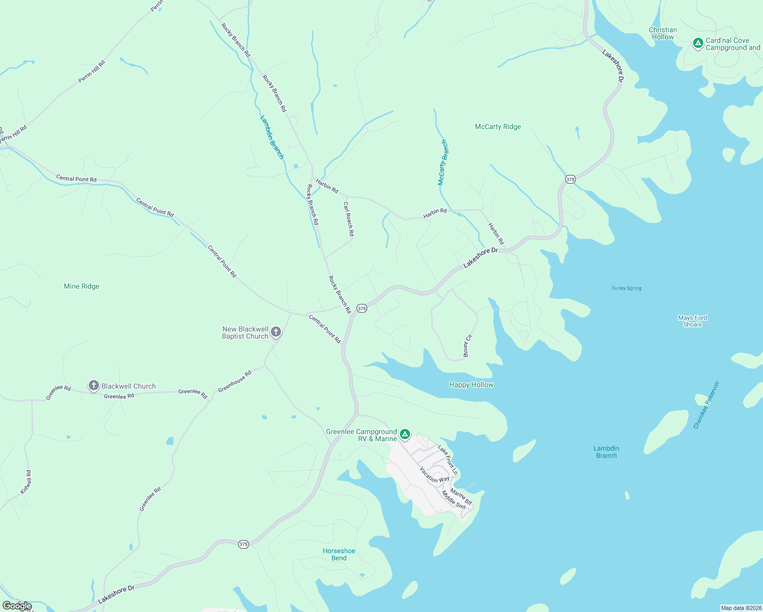 map of restaurants, bars, coffee shops, grocery stores, and more near 123 Cherokee Cove in Rutledge