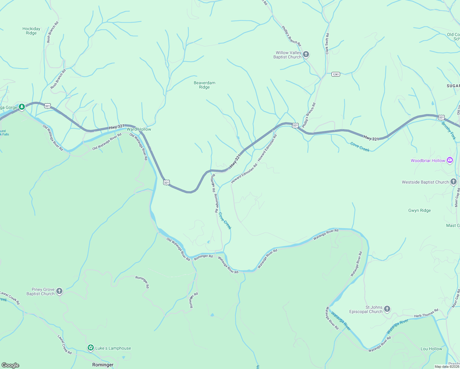 map of restaurants, bars, coffee shops, grocery stores, and more near 725 Howard Edmisten Road in Watauga County