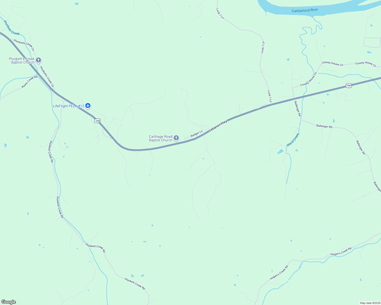 map of restaurants, bars, coffee shops, grocery stores, and more near 423 Lebanon Highway in Carthage