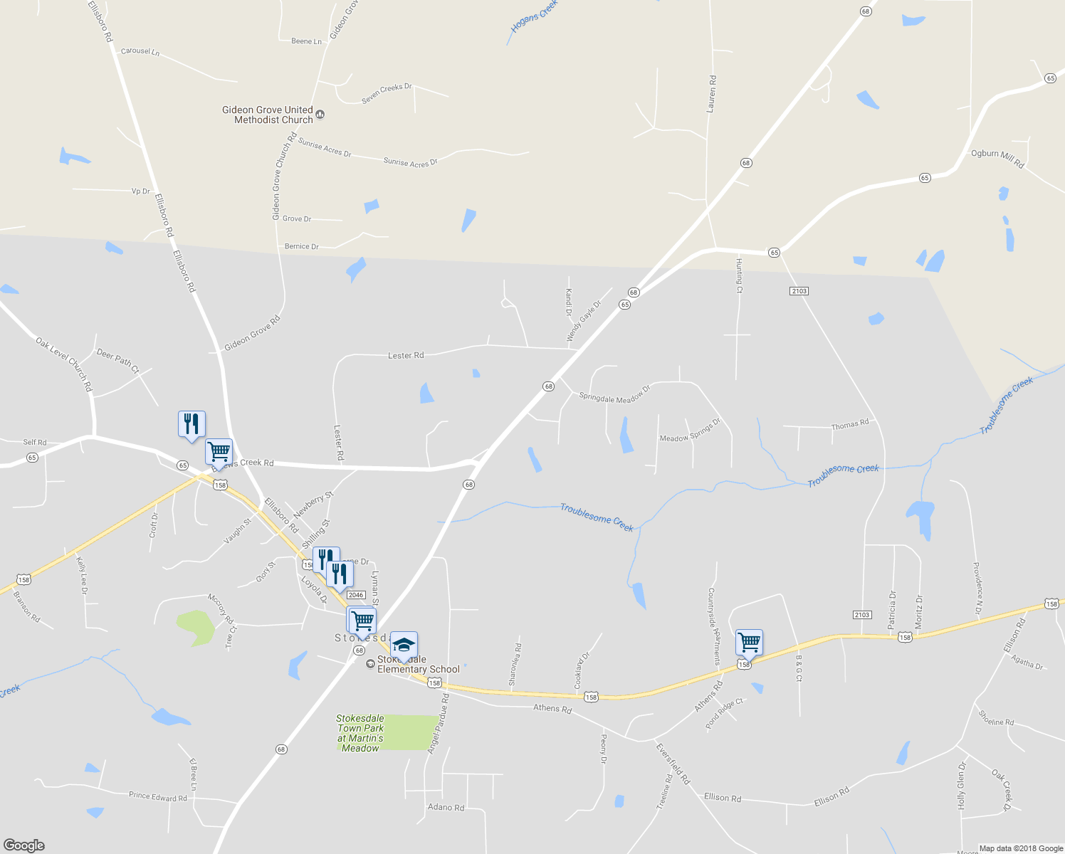 map of restaurants, bars, coffee shops, grocery stores, and more near 7899 Seagraves Drive in Stokesdale