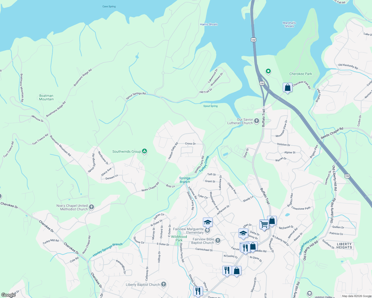 map of restaurants, bars, coffee shops, grocery stores, and more near 1532 Cross Drive in Morristown