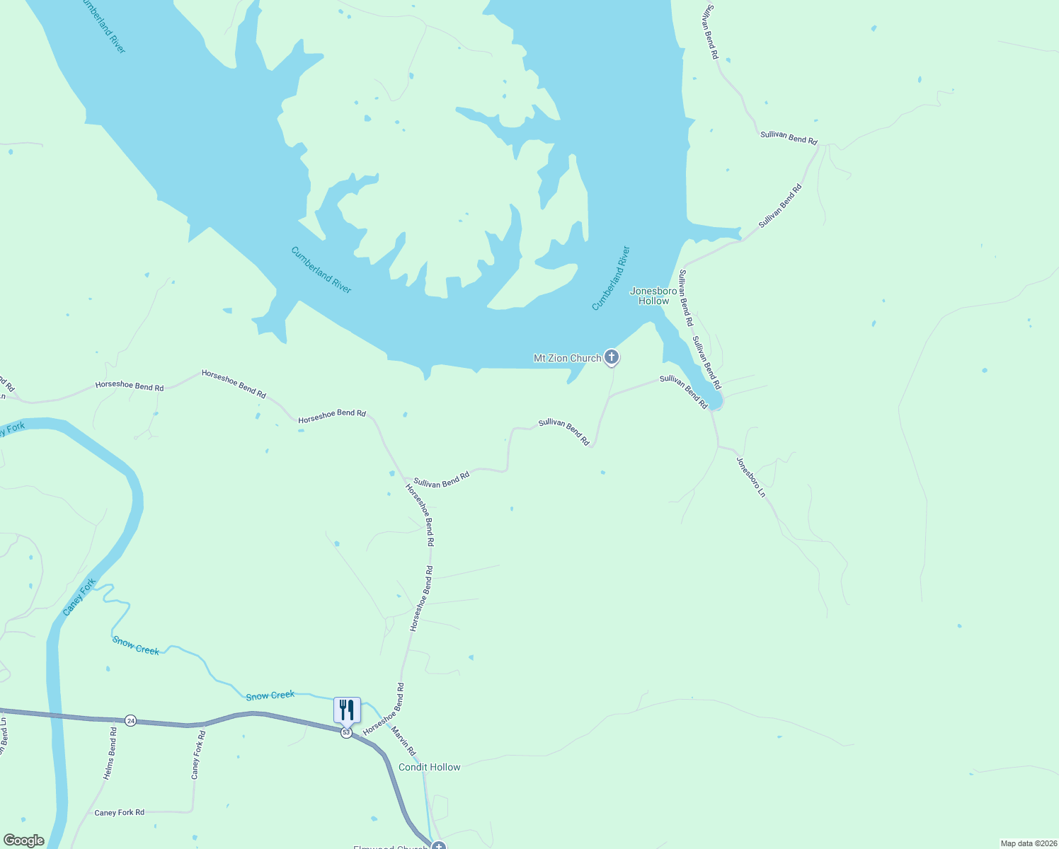 map of restaurants, bars, coffee shops, grocery stores, and more near 51 Sullivan Bend Road in Elmwood