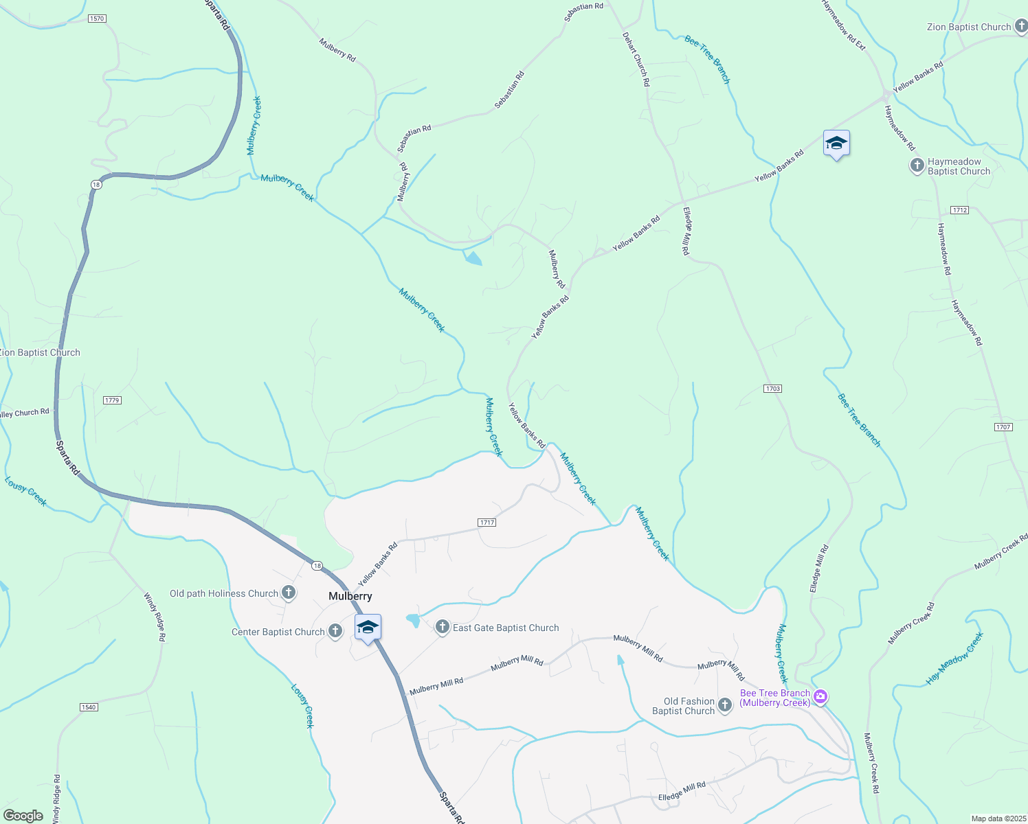map of restaurants, bars, coffee shops, grocery stores, and more near State Road 1717 in North Wilkesboro