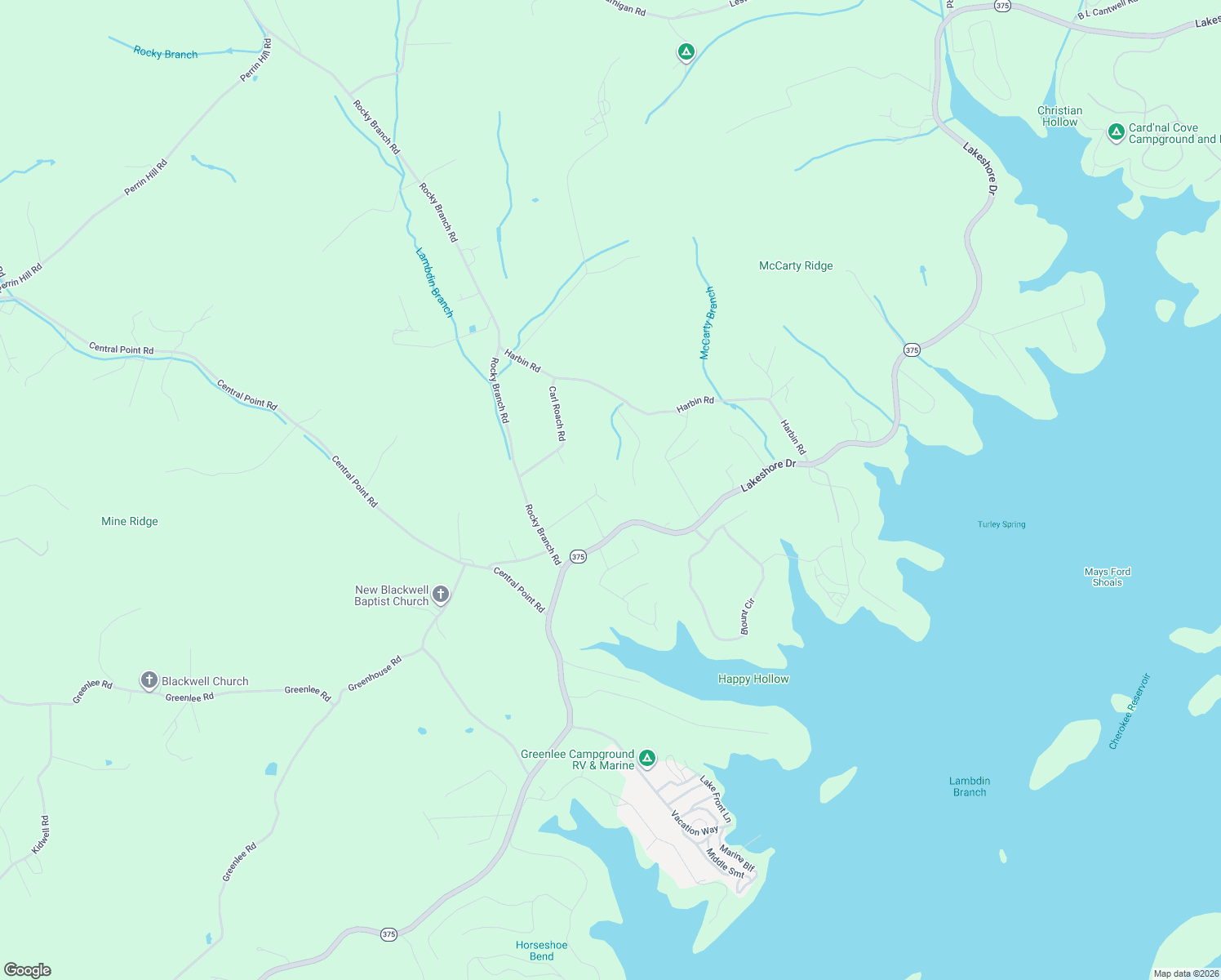 map of restaurants, bars, coffee shops, grocery stores, and more near 103 Eva Ln in Rutledge