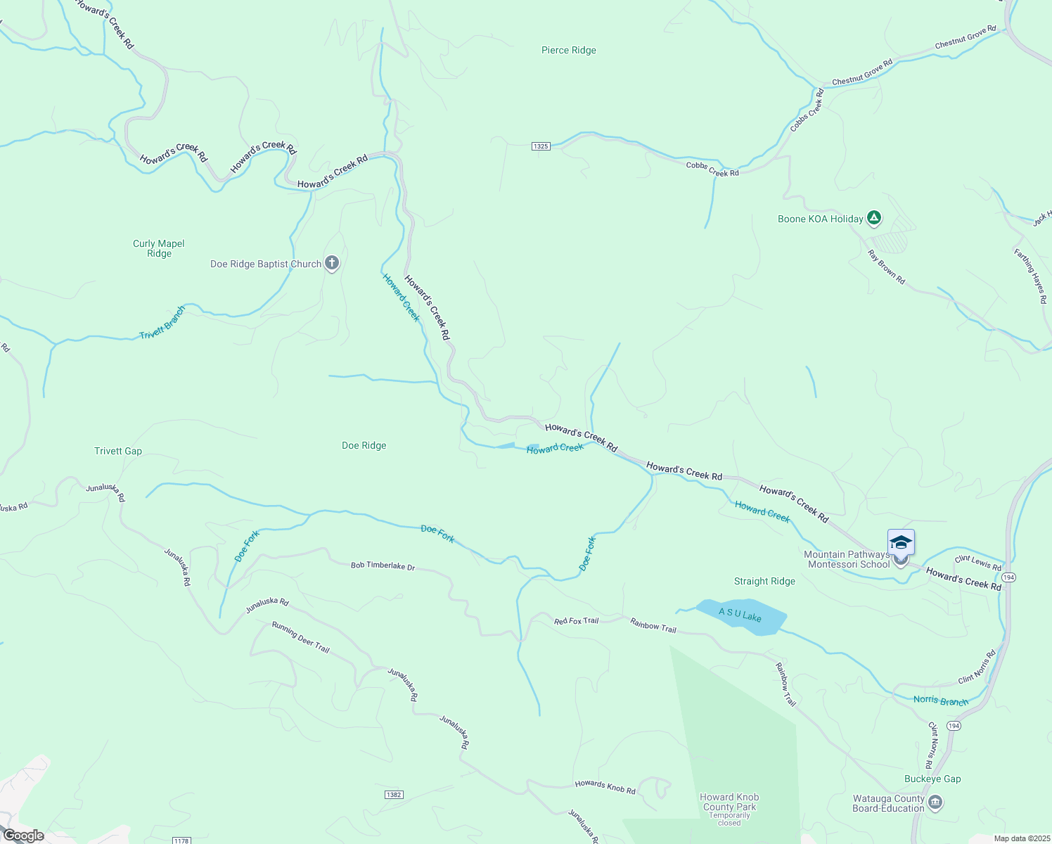 map of restaurants, bars, coffee shops, grocery stores, and more near 124 Millers Pond Lane in Boone