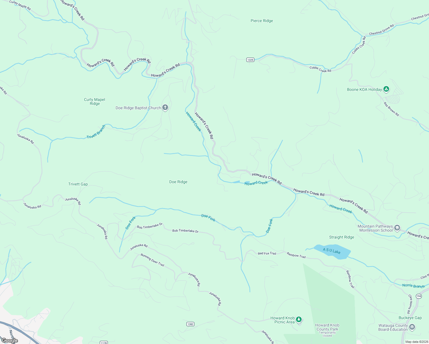 map of restaurants, bars, coffee shops, grocery stores, and more near 397 Millers Pond Lane in Boone