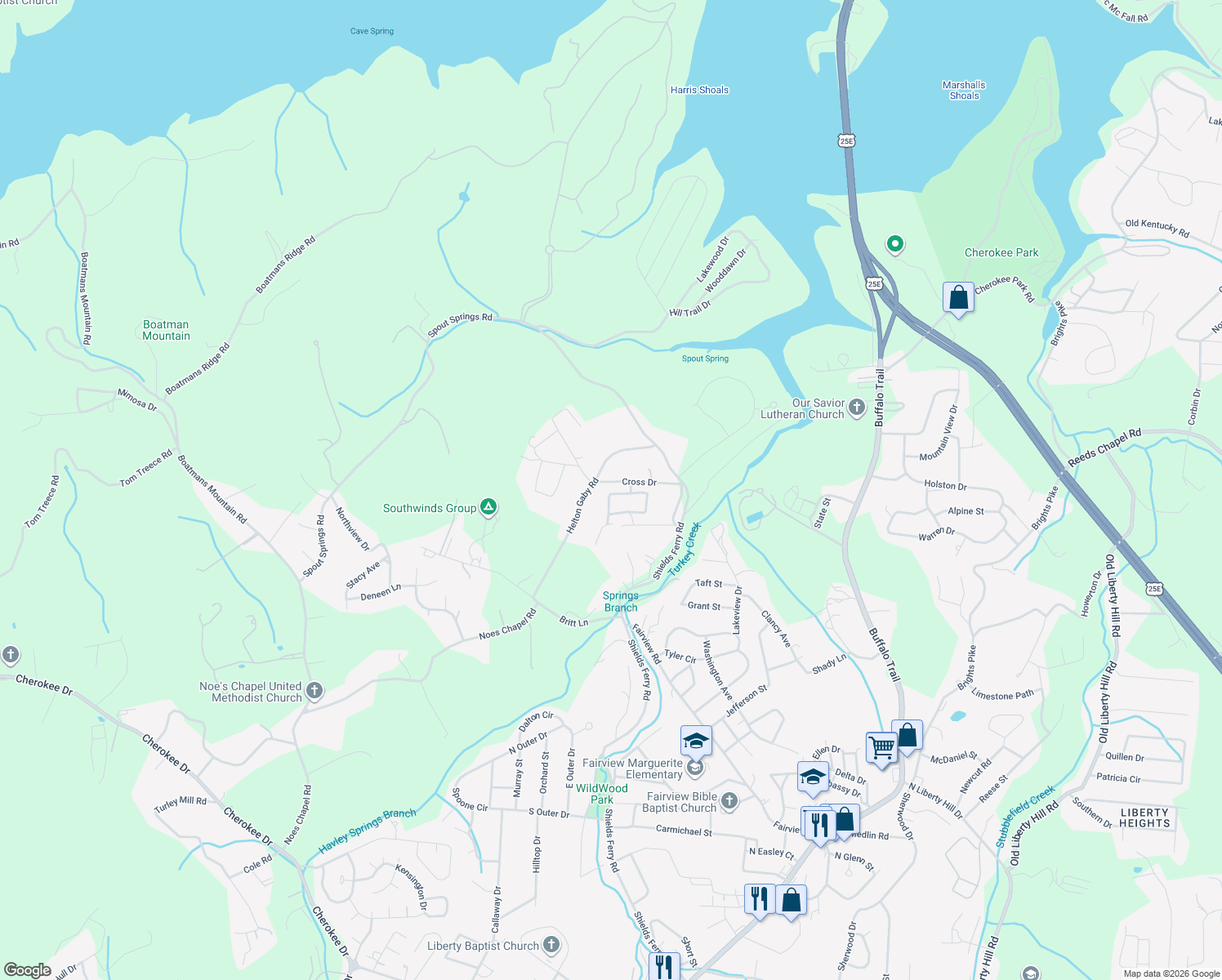 map of restaurants, bars, coffee shops, grocery stores, and more near 1532 Cross Drive in Morristown