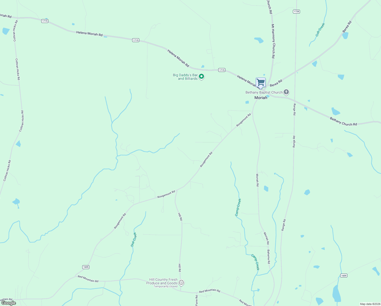 map of restaurants, bars, coffee shops, grocery stores, and more near 174 Weaver Ridge Road in Rougemont