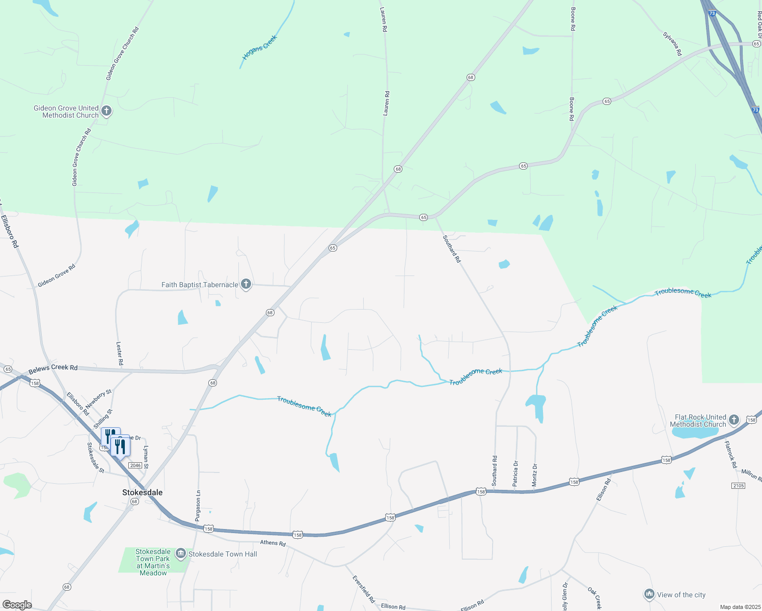map of restaurants, bars, coffee shops, grocery stores, and more near 7792 Springdale Meadow Drive in Stokesdale