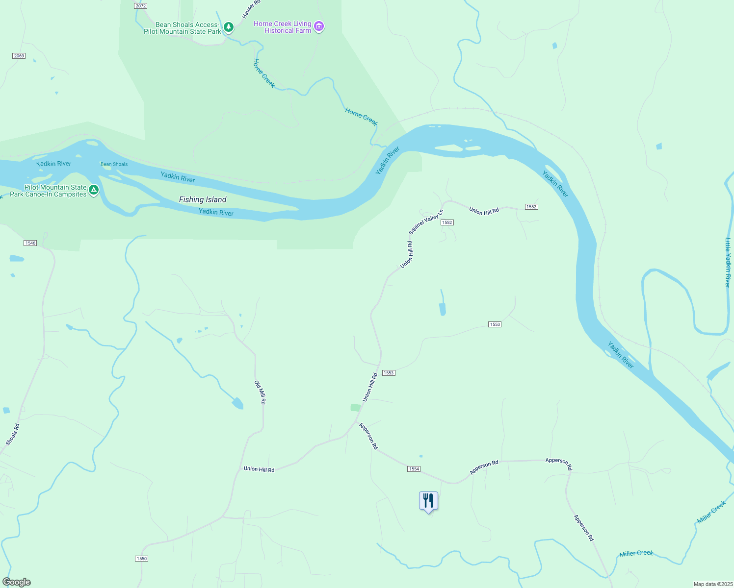 map of restaurants, bars, coffee shops, grocery stores, and more near 4443 Union Hill Road in East Bend