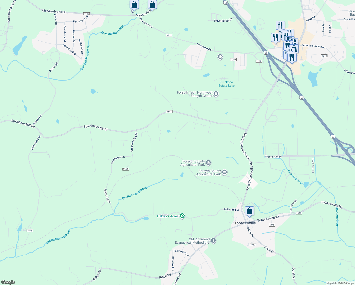 map of restaurants, bars, coffee shops, grocery stores, and more near 3386 Serenity Ridge Lane in Tobaccoville