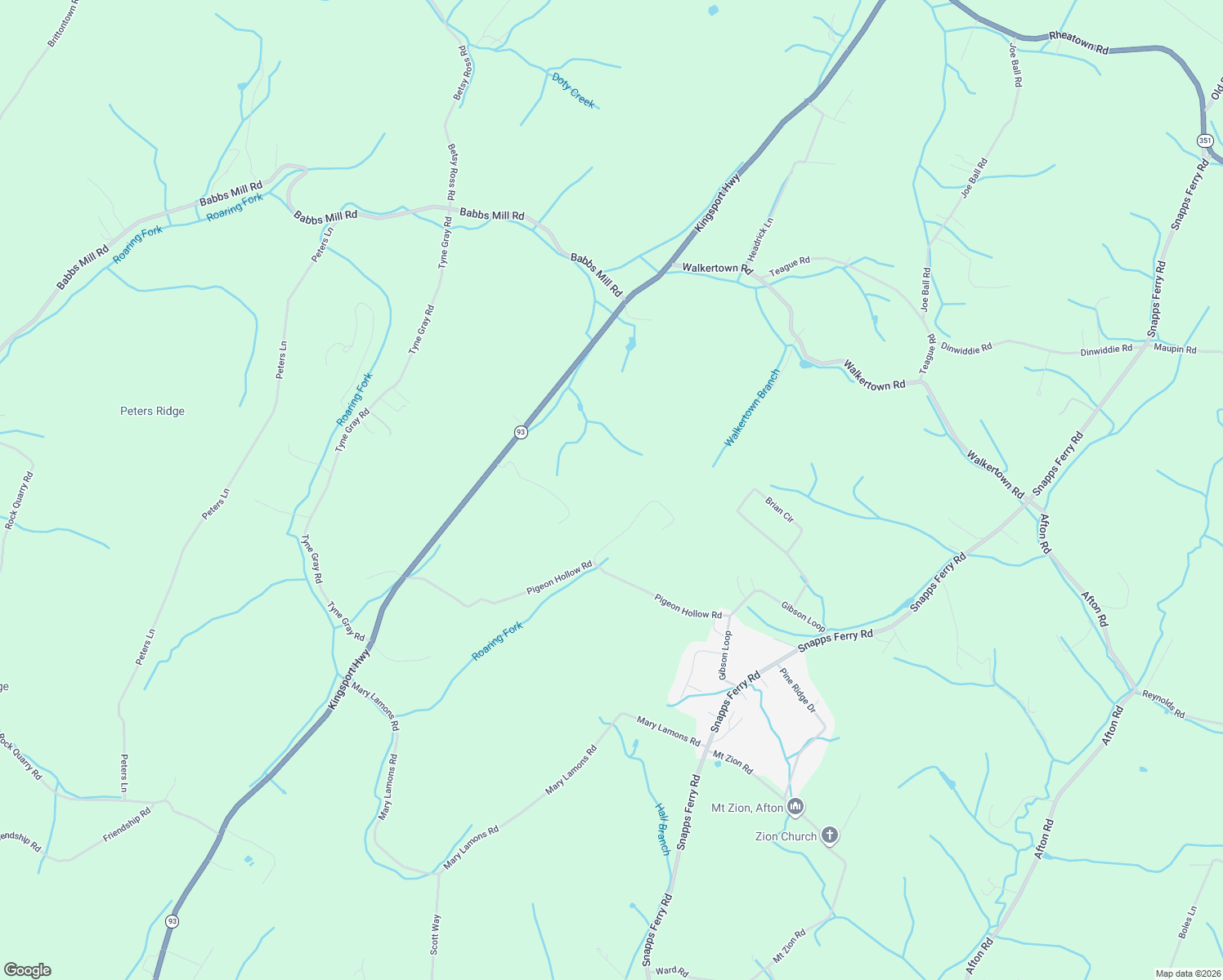 map of restaurants, bars, coffee shops, grocery stores, and more near 613 Pigeon Hollow Road in Afton